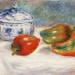 Still life with a blue sugar bowl and peppers